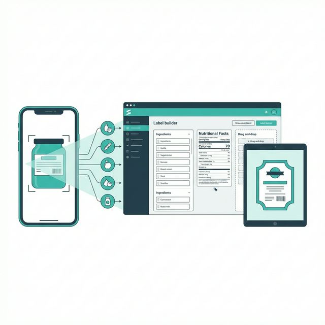 Ingredify label builder showing ingredient scanning and label generation